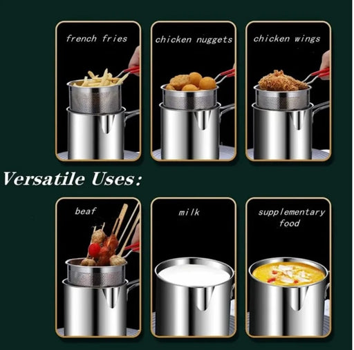 Deep frying pot with strainer, oil filter pot, cooing pot Portable Cooking Pot with Strainer Basket French Fries