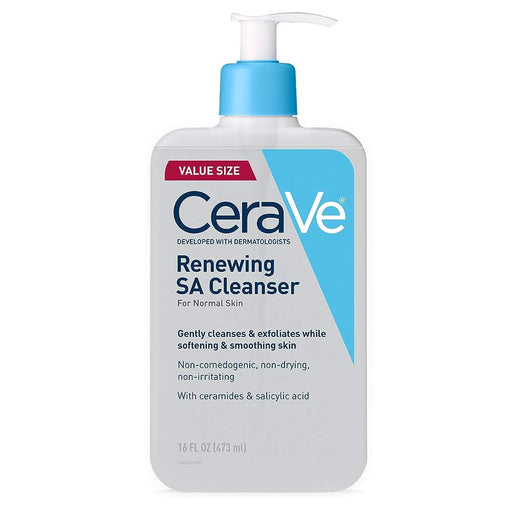 CeraVe Renewing Salicylic Acid Cleanser, Formulated With Hyaluronic Acid, Niacinamide, & Ceramides, Gentle BHA Exfoliater Smooths & Softens Skin, Non Comedogenic & Fragrance Free, 16 Ounce