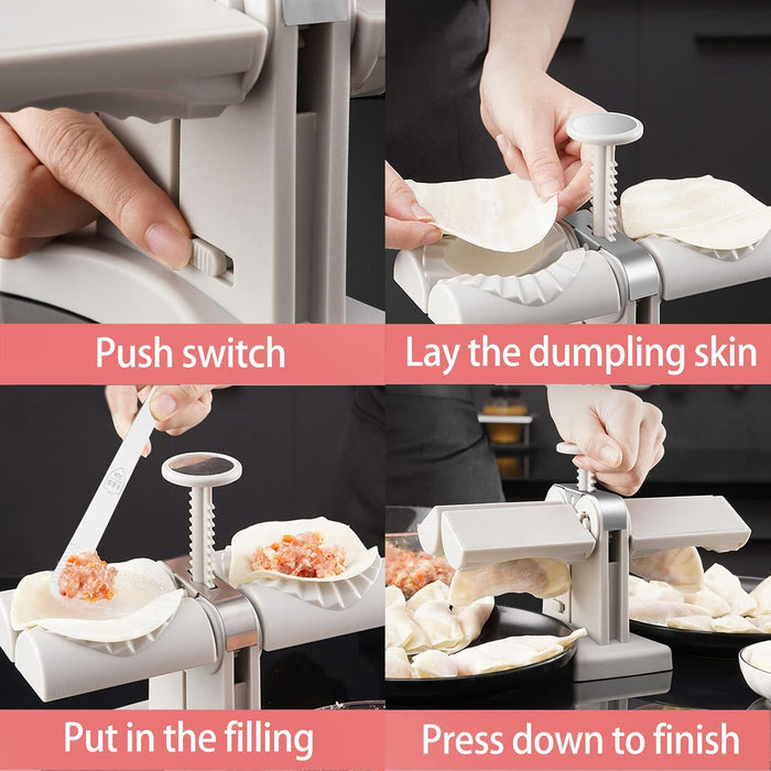 Household Double Head Automatic Dumpling Maker Mould,Dumpling Maker Press with Kneading Pad,2 Dough Pressing Tools and Spoon.Quick Dumplings Pierogi Maker for Home,Kitchen,Restaurant