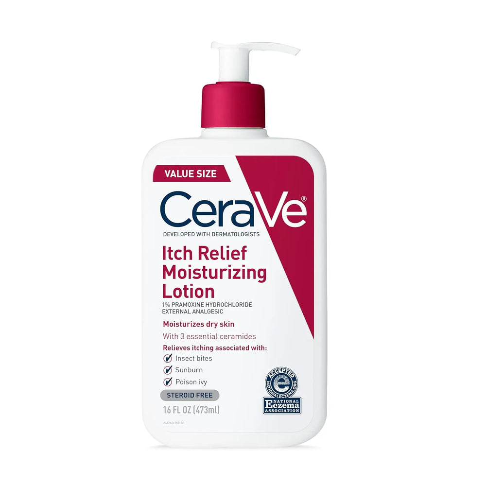 CeraVe Anti Itch Moisturizing Lotion with Pramoxine Hydrochloride | Relieves Itch with Minor Skin Irritations, Sunburn Relief, Bug Bites | 16 Ounces