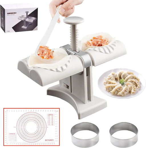 Household Double Head Automatic Dumpling Maker Mould,Dumpling Maker Press with Kneading Pad,2 Dough Pressing Tools and Spoon.Quick Dumplings Pierogi Maker for Home,Kitchen,Restaurant