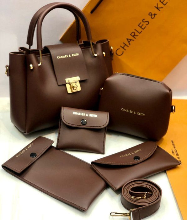 5 Pcs soft Leather Shoulder Bag Set For Girls Charles & Keith Handbag cross body wallet mobile pouch makeup pouch