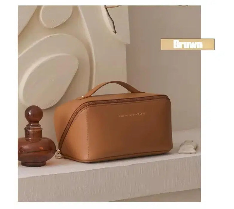 Premium Leather Travel Makeup Bag – Spacious, Stylish &amp; Waterproof Cosmetic Organizer in Pakistan