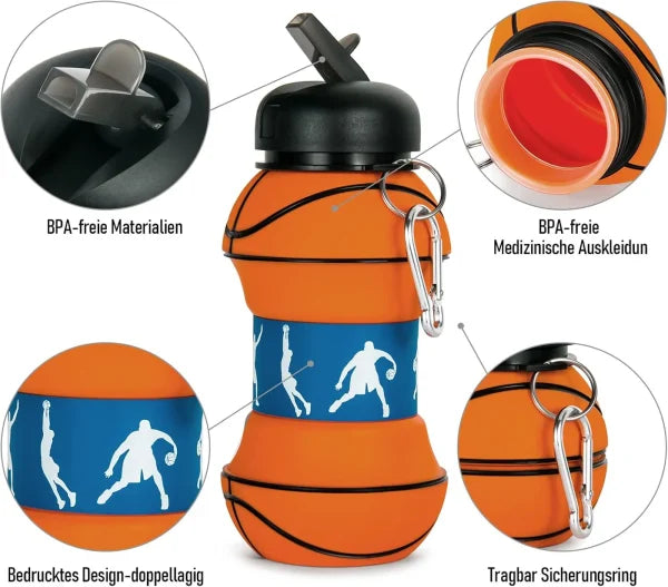 Collapsible Kid’s Water Bottle With Basketball Design – Leak-proof, Bpa-free, Food Grade Silicone(random Color)